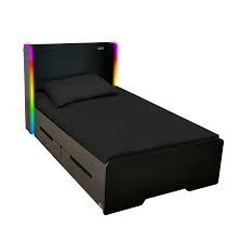 BOXED X-ROCKER ELECTRA SINGLE GAMING STORAGE BED WITH LED - BLACK (2 BOXES)