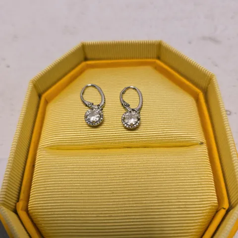 SWAROVSKI CRYSTAL HALO HOOP EARRINGS – SILVER TONE, BOXED
