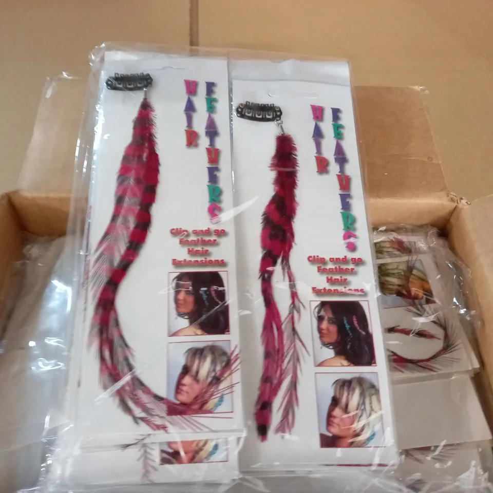LOT OF APPROXIMATELY 288 CLIP AND GO FEATHER HAIR EXTENSIONS - RED