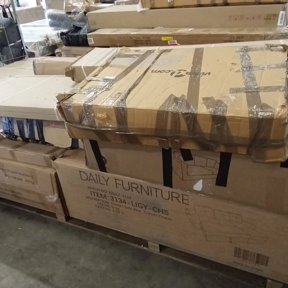 PALLET OF ASSORTED INCOMPLETE DESIGNER FURNITURE PARTS AND PIECES 