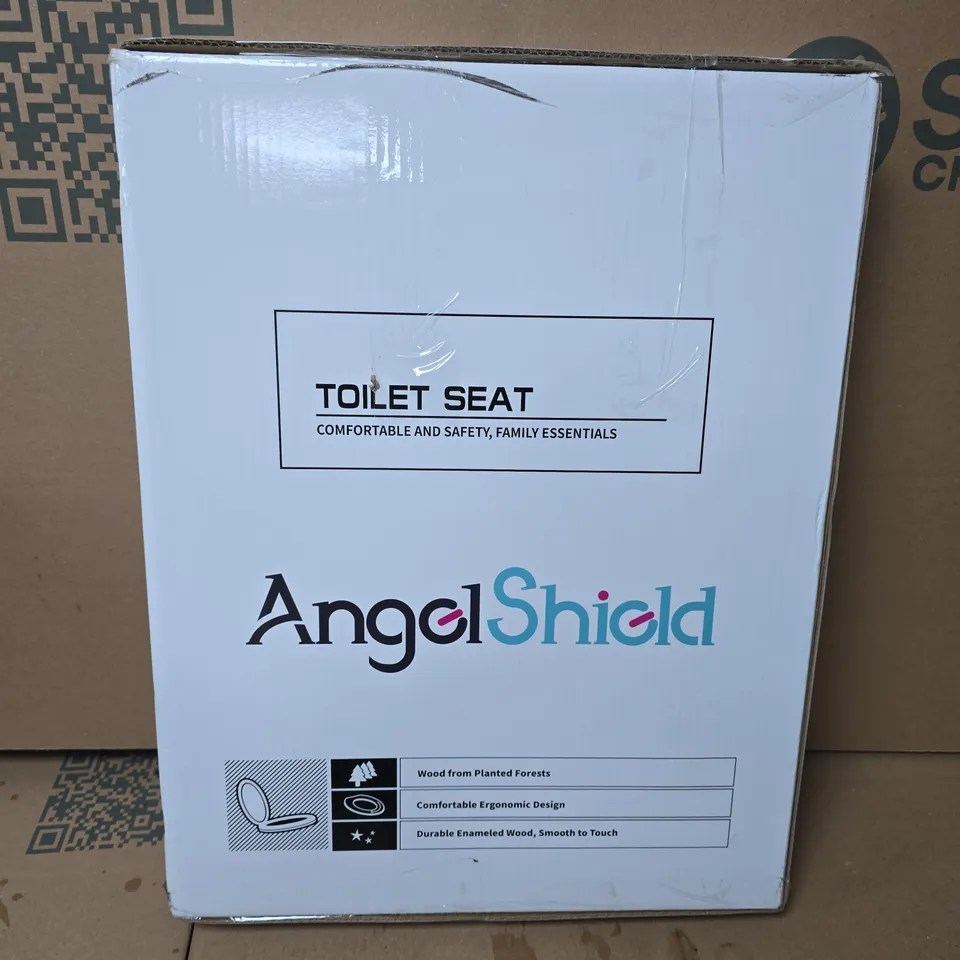 ANGELSHIELD WOODEN TOILET SEAT – BOXED WITH ORIGINAL PACKAGING (NEW, WRAPPED)