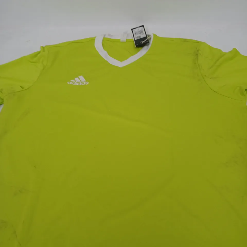 ADIDAS LIME GREEN SHORT-SLEEVE V-NECK T-SHIRT - SIZE M