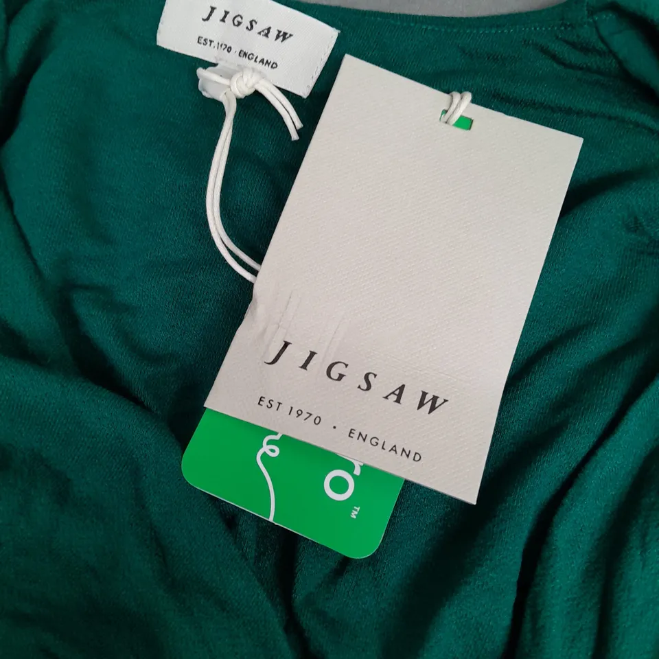 JIGSAW CREPE FLUTTER SLEEVE DRESS IN GREEN - LARGE