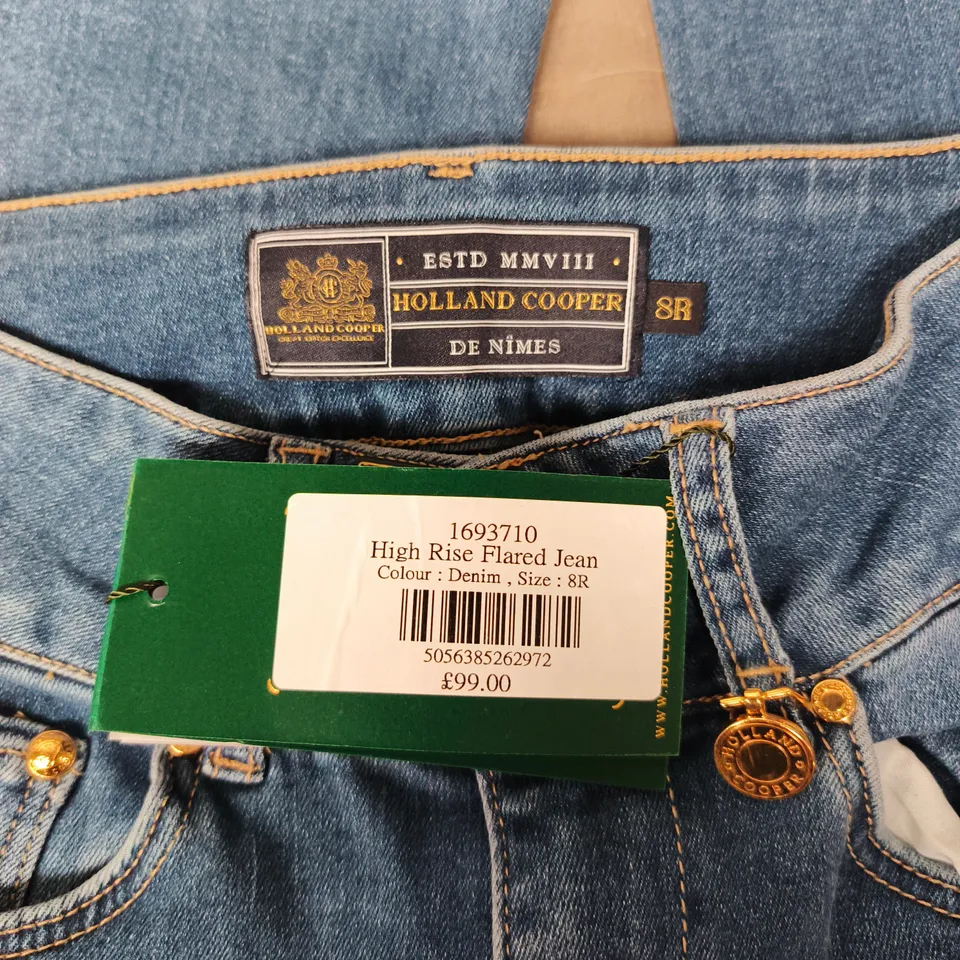 HOLLAND COOPER HIGH RISE FLARED JEANS – DENIM, UK 8 (8R)