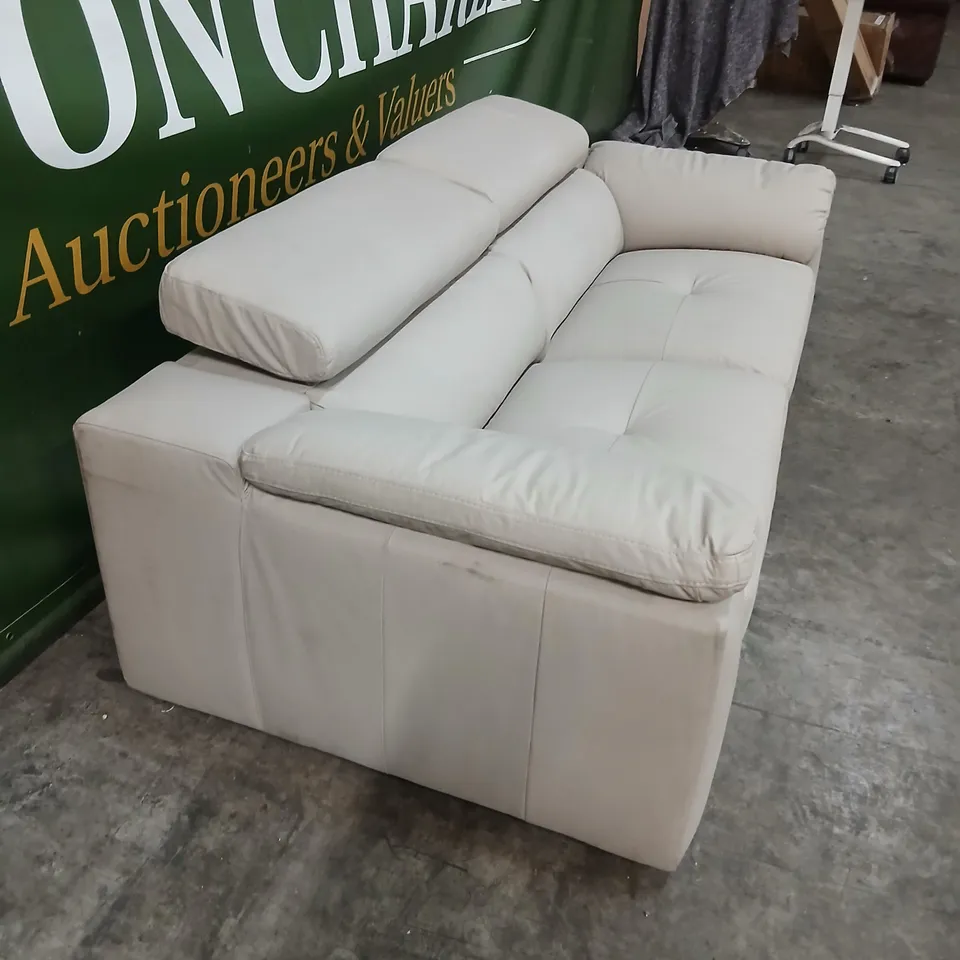 CREAM LEATHER-LOOK 3-SEATER SOFA WITH CUSHIONS