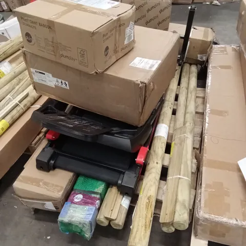 PALLET OF ASSORTED INCOMPLETE PLUM OUTDOOR PLAY PARTS, TREADMILL AND INCOMPLETE FURNITURE PARTS ETC