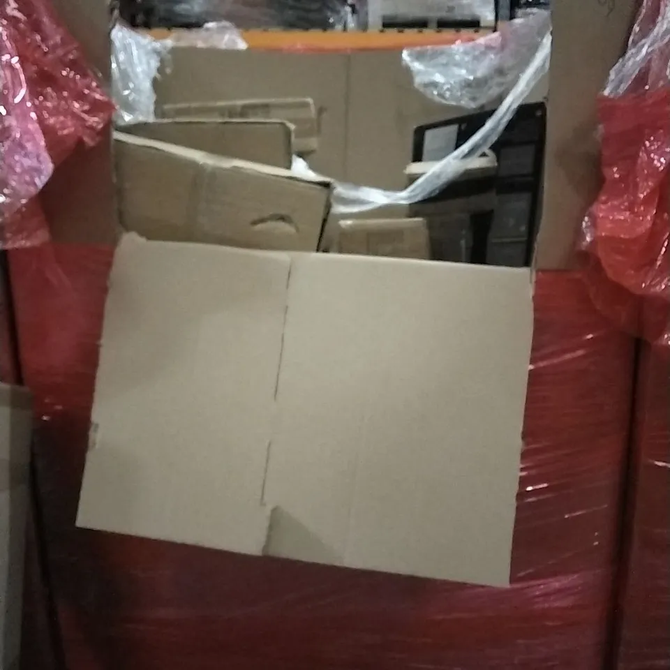 PALLET OF HOUSEHOLD ITEMS TO INCLUDE MELICONI TORRE NOIR UNIVERSAL WASHER-DRYER STACKING KIT, SPIRAL TREE STAKE LIGHT,  REVOLUTION WITH SPEAKERS, 6FT NORMAL GREEN TREE AND OTHER ASSORTED ITEMS....