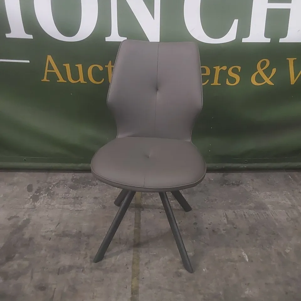 DESIGNER GREY PU LEATHER UPHOLSTERED SWIVEL DINING CHAIR 