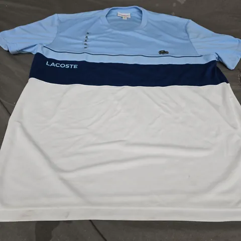 LACOSTE STRIPE LOGO T-SHIRT, BLUE/WHITE - UK SIZE XL