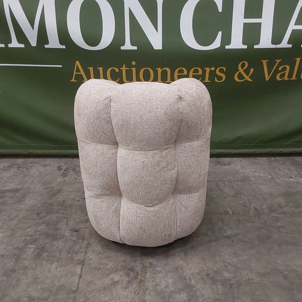QUALITY DESIGNER BUMPER CIRCA GLAM FABRIC DINING CHAIR ON WHEELS - SAND