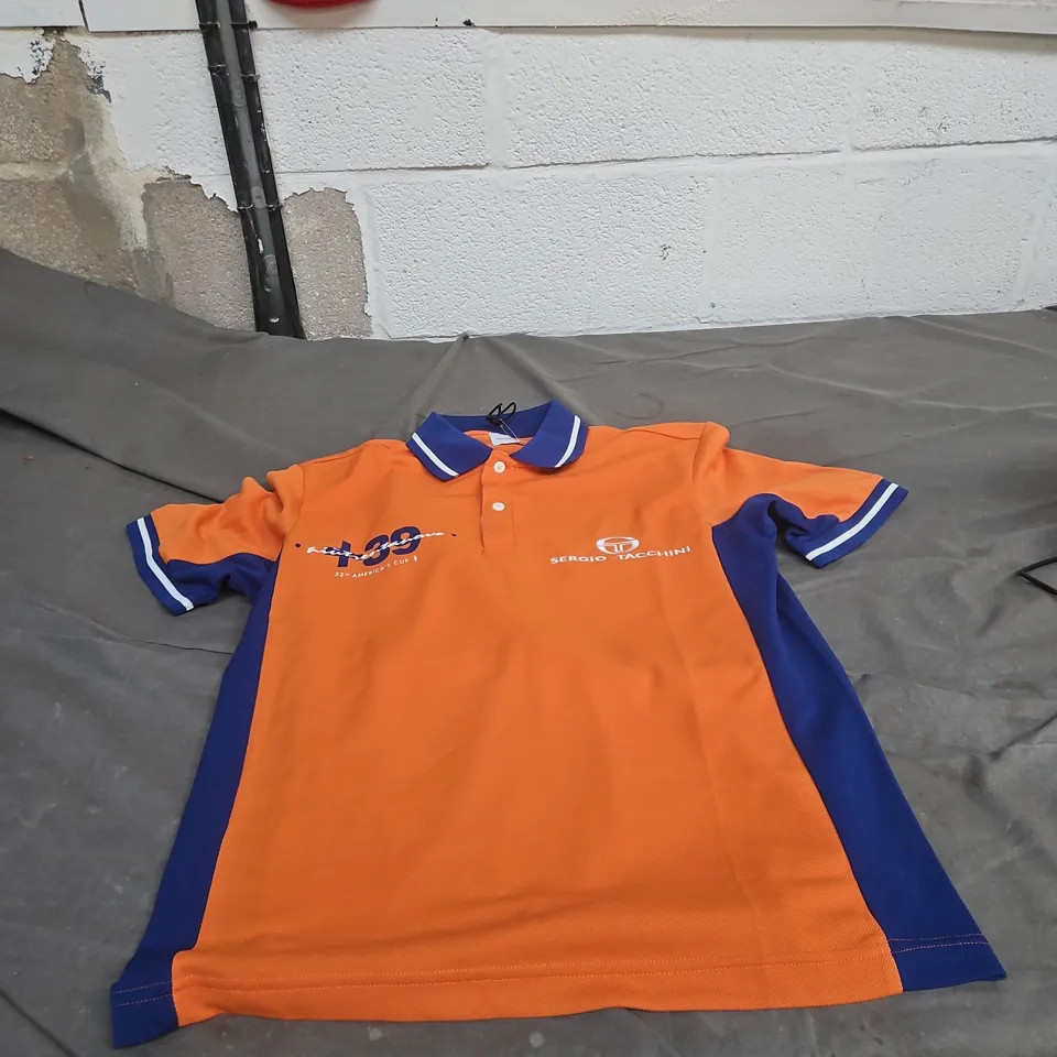 SERGIO TACCHINI POLO SHIRT - ORANGE WITH ROYAL BLUE PANELS, SIZE S
