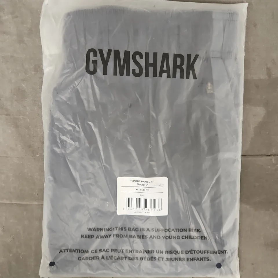 BAGGED GYM SHARK SPORT PANEL 7" SLIM FIT SHORTS IN BLUE SIZE XS