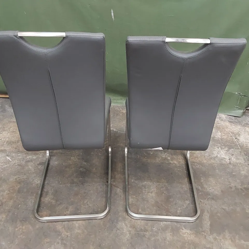 SET OF 2X DESIGNER GREY FAUX LEATHER DINING CHAIRS (2 ITEMS)