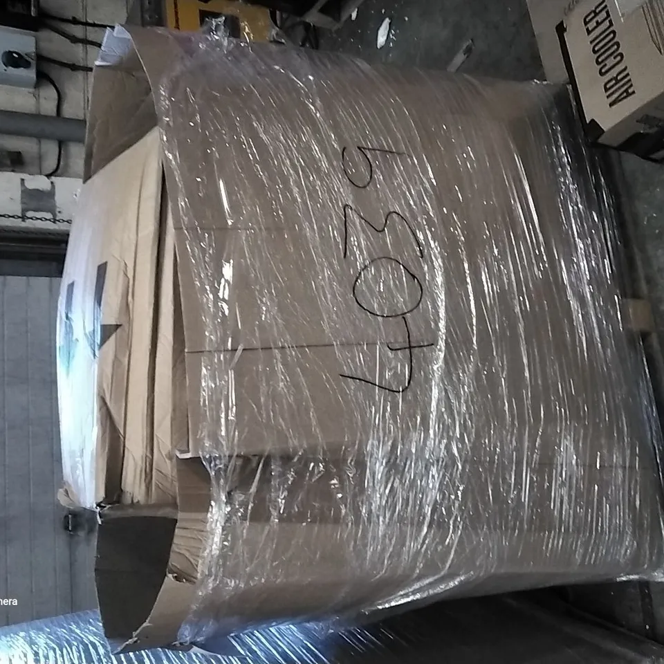 PALLET OF ASSORTED ITEMS INCLUDING AIR COOLER, BEACH TENT, AIRGENE, CAMPING CHAIR, SLIM TOWER BLADELESS FAN, FGNS UNIVERSAL CRADLE 