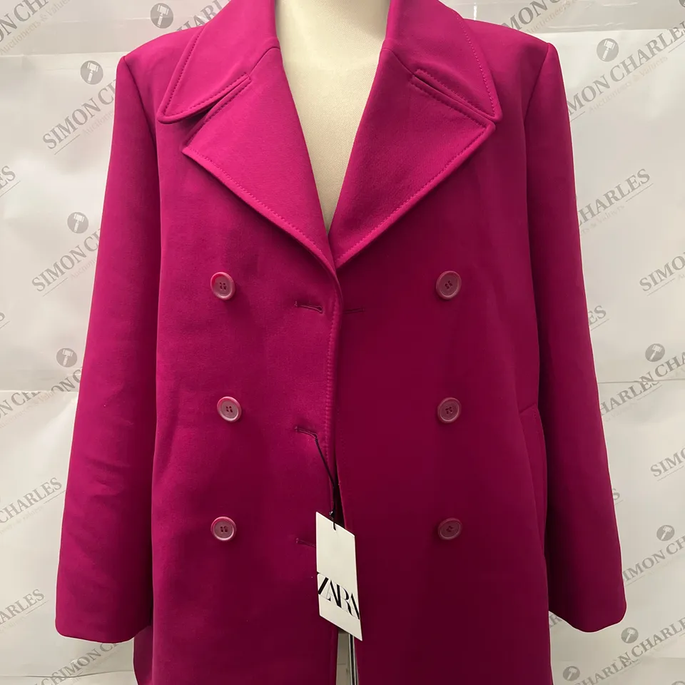ZARA DOUBLE BREASTED COLLARED COAT IN PINK SIZE XL