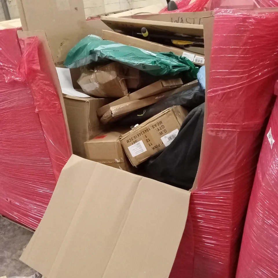 PALLET OF ASSORTED HOUSEHOLD GOODS AND PRODUCTS TO INCLUDE;  ELECTRIC HEDGE TRIMMER, WEED PULLER TOOL, WASHABLE DOORMAT ETC