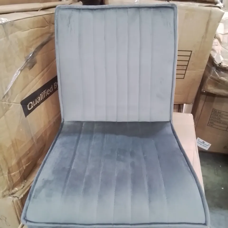 BOXED PAIR OF GREY VELVET UPHOLSTERED SIDE CHAIRS