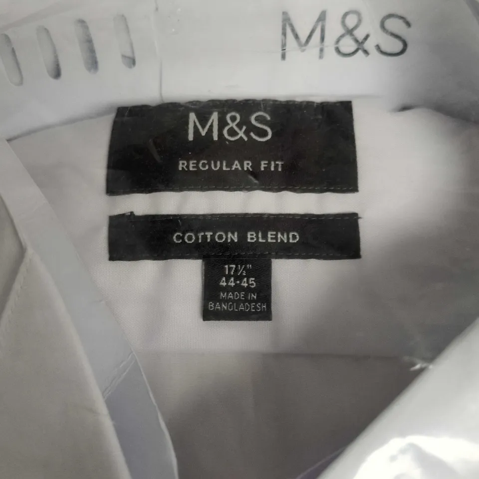 M&S MEN'S WHITE COTTON-BLEND DRESS SHIRT – REGULAR FIT, NECK 17.5 IN (UK 17.5 / 44-45) – SEALED IN PACKAGING