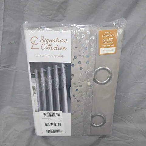 SIGNATURE COLLECTION TIMELESS STYLE PAIR OF CURTAINS – EYELET HEADING, FULLY LINED, 66 X 90 INCHES (168 X 229 CM)