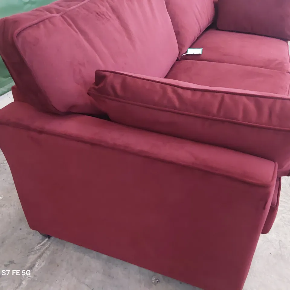 DESIGNER METAL ACTION SOFABED WITH BOLSTER CUSHIONS CLARET PLUSH FABRIC 