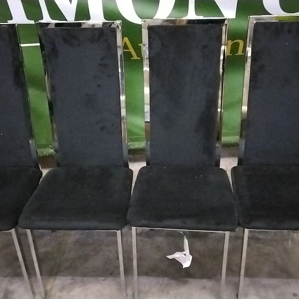 SET OF 4 BLACK SUEDE DINING CHAIRS WITH CHROME LEGS