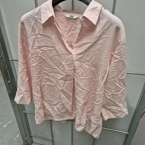 Uniqlo Women’s Rayon Skipper Blouse, 3/4 Sleeve, Pink – Size L