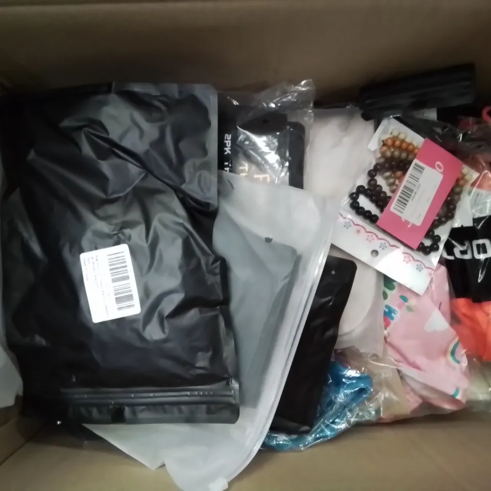 BOX CONTAINING MIXED FASHION ITEMS, CLOTHING, SILVER PLATE AND COSTUME JEWELLERY ETC