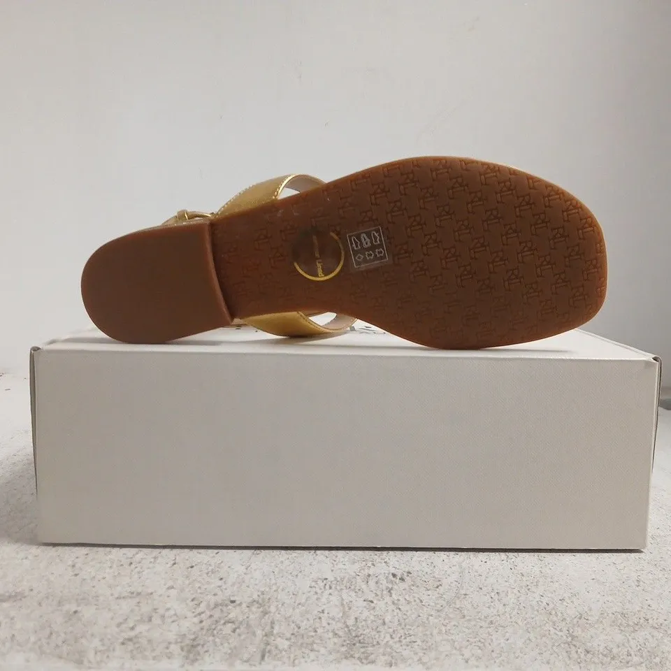 BOXED PAIR OF RALPH LAUREN TOE-POST SLINGBACK SANDALS IN METALLIC GOLD SIZE UK 6