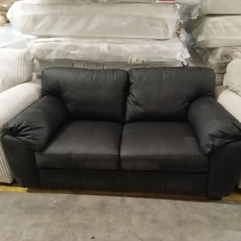 QUALITY DESIGNER 2 SEATER LEATHER SOFA - BLACK