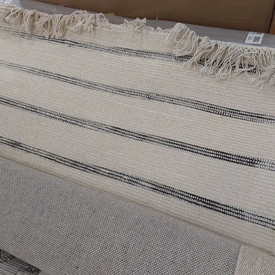 BRAND NEW BAGGED COTTON BEIGE/GREY RUG W 70cm