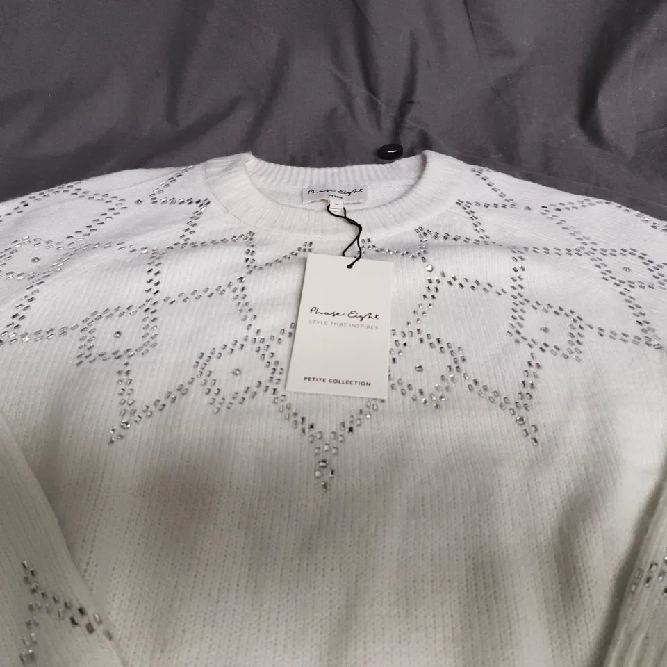PHASE EIGHT PIERRE CARDIN PETITE COLLECTION WHITE KNIT JUMPER - SIZE M