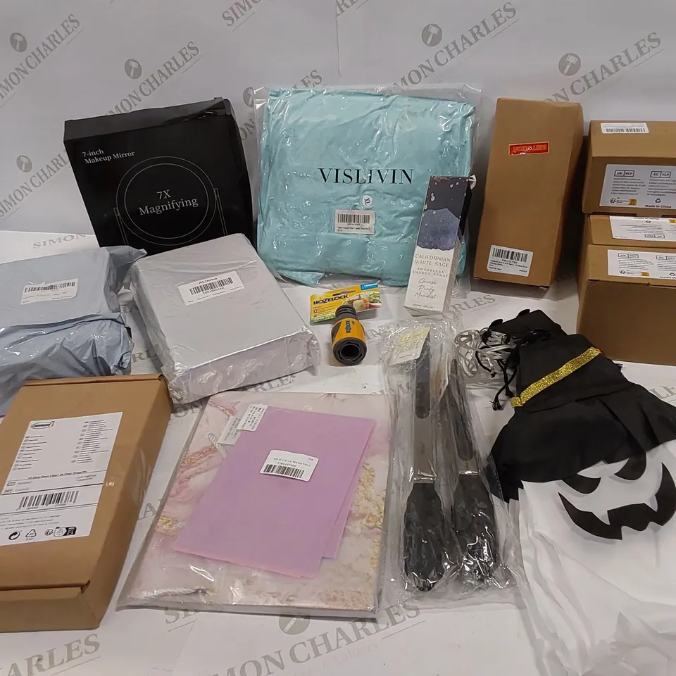 16 BRAND NEW ITEMS TO INCLUDE: MAKEUP MIRROR, VISLIVIN XL WOMENS WRAP, SMUDGE SPRAY, HOZELOCK CONNECTOR, FOOD DIPPING BOWLS