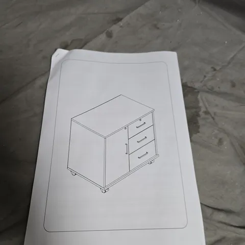 MOBILE STORAGE CABINET DIAGRAM WITH 3 DRAWERS AND LEFT DOOR ON CASTERS