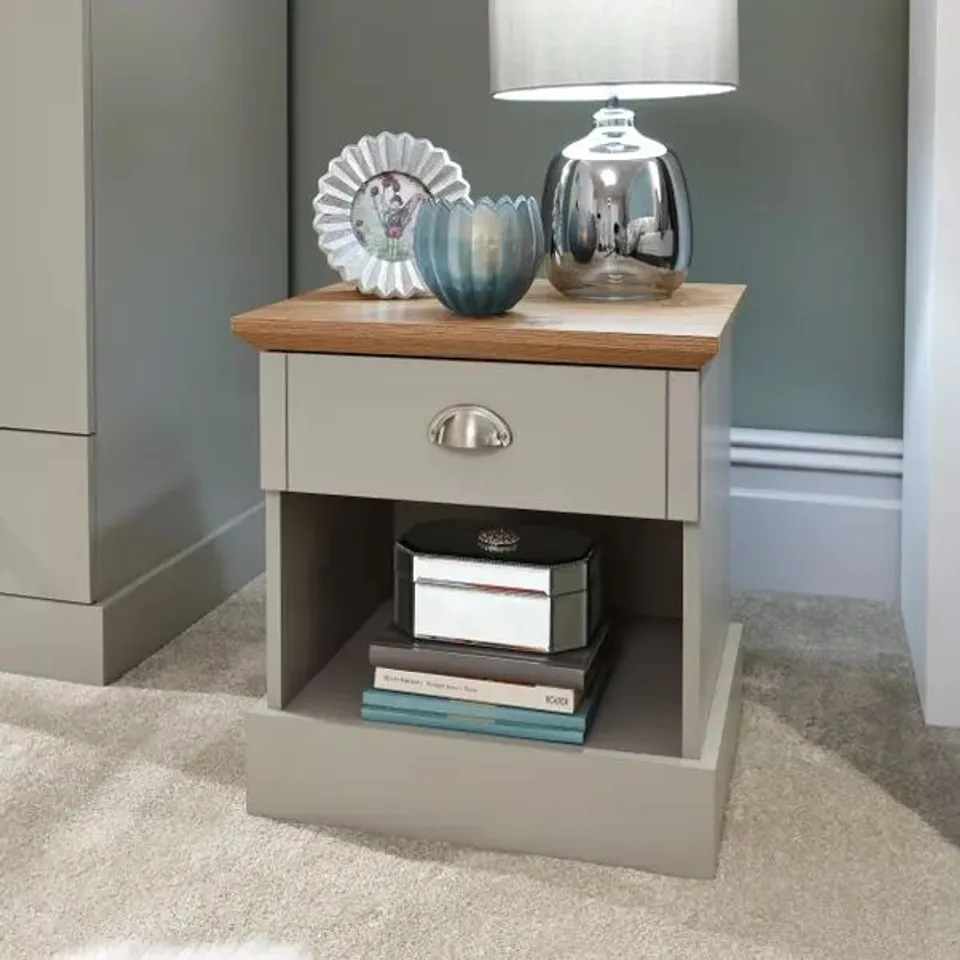BOXED GFW KENDAL SINGLE DRAWER GREY BEDSIDE TABLE (1 BOX)