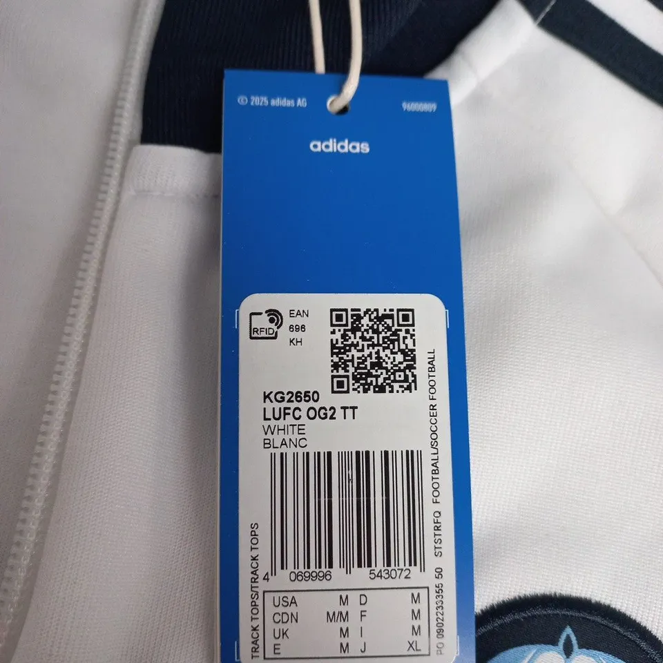 ADIDAS LEEDS UNITED AFC TRACK JACKET – WHITE/ NAVY, UK M (US M) WITH TAGS