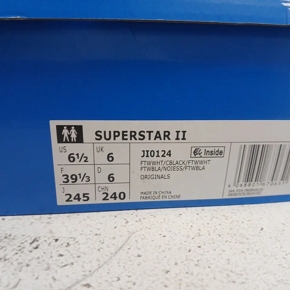 BOXED PAIR OF ADIDAS SUPERSTAR II TRAINERS, WHITE/BLACK, UK 6