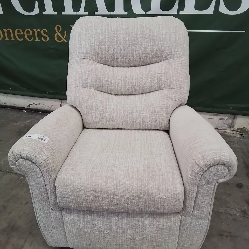 QUALITY BRITISH DESIGNER & MANUFACTURED G PLAN HOLMES EASY CHAIR COPPICE DOVE FABRIC 