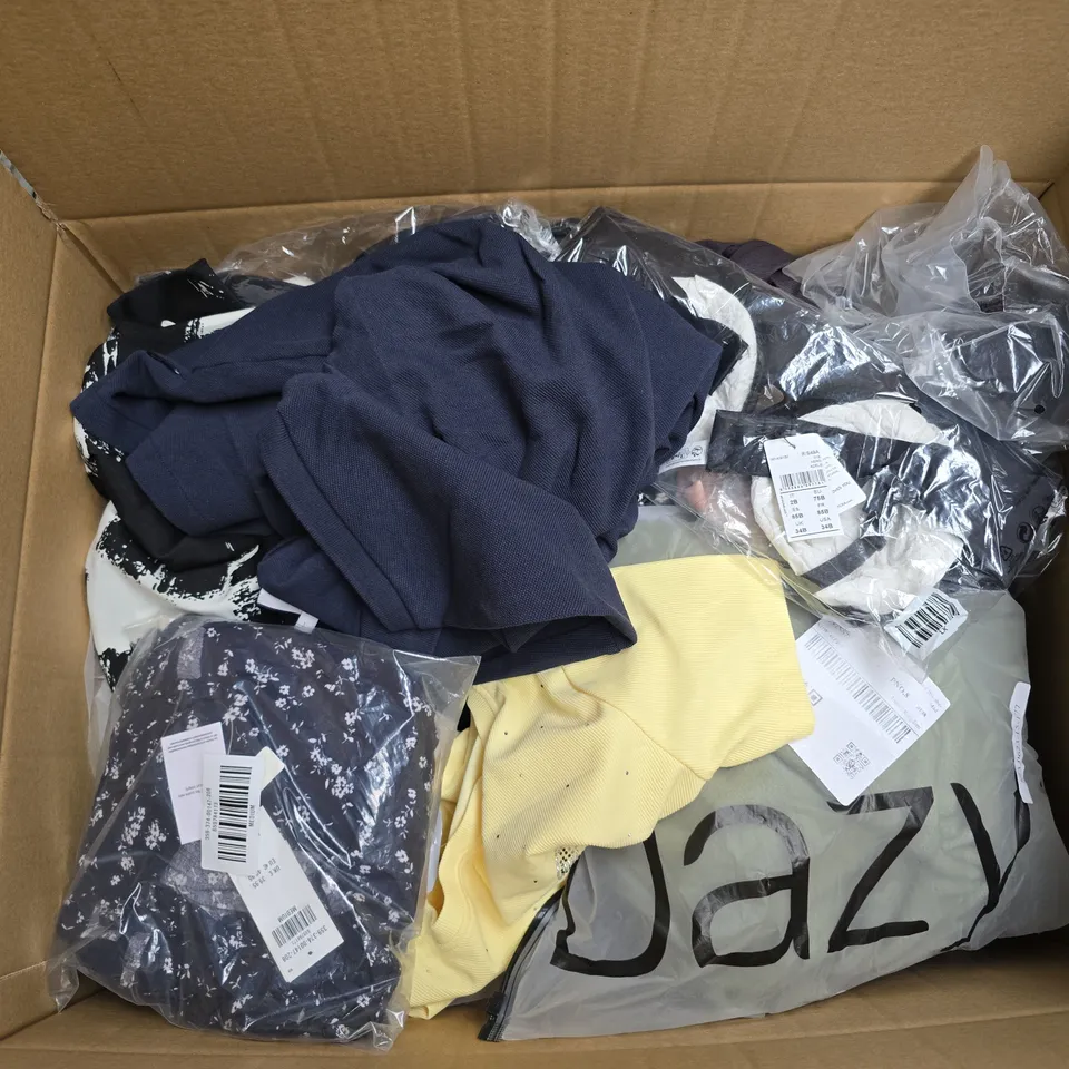 BOX OF APROX 20 ASSORTED ITEMS OF CLOTHING IN VARIOUS SIZES, STYLES AND COLOURS - COLLECTION ONLY