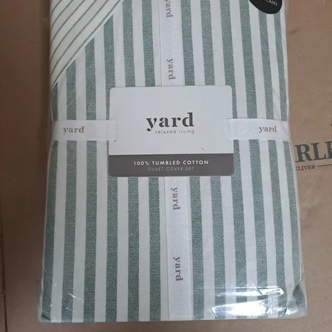 YARD GREEN & WHITE STRIPE DUVET COVER SET - SUPER KING