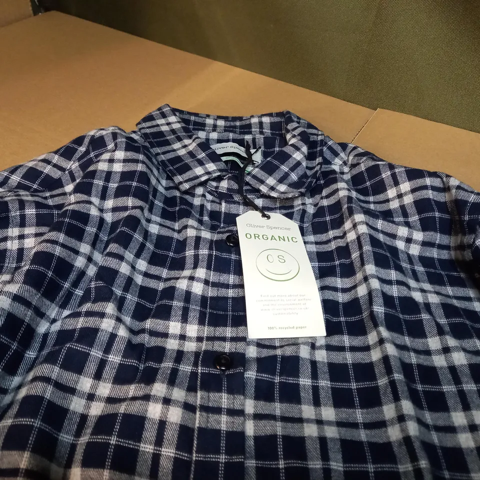 OLIVER SPENCER CLERKENWELL TAB SHIRT NAVY - 15 INCH NECK