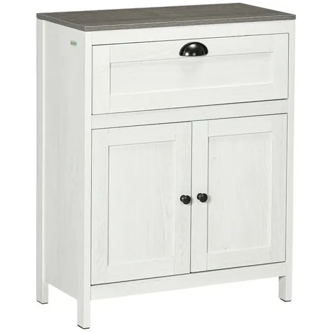 BOXED KLEANKIN BATHROOM FLOOR CABINET, FREESTANDING STORAGE CUPBOARD WITH DRAWER, DOUBLE DOOR CABINET AND ADJUSTABLE SHELF, WHITE (1 BOX)