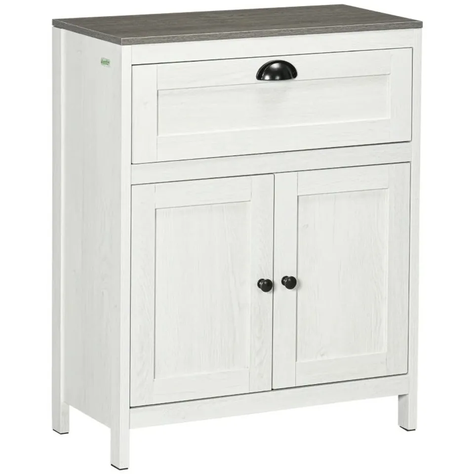 BOXED KLEANKIN BATHROOM FLOOR CABINET, FREESTANDING STORAGE CUPBOARD WITH DRAWER, DOUBLE DOOR CABINET AND ADJUSTABLE SHELF, WHITE (1 BOX)