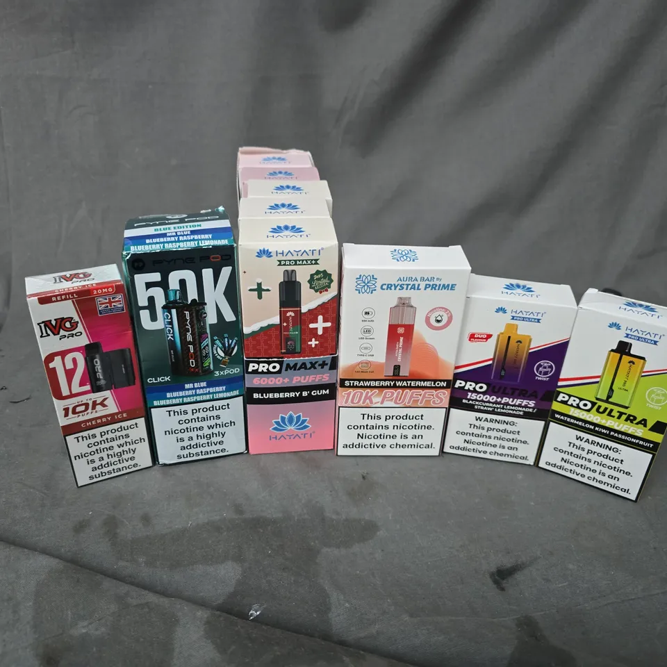 APPROXIMATELY 15 ASSORTED E-CIGARETTE PRODUCTS TO INCLUDE BRANDS SUCH AS HAYATI, PYNE POD, IVG, ETC - COLLECTION ONLY