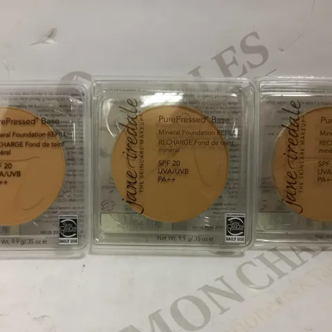 LOT OF 3 JANE IREDALE PUREPRESSED BASE MINERAL FOUNDATION REFILL IN SHADE LATTE