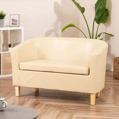 BOXED LACI-MAI 2 SEAT FAUX LEATHER SOFA - CREAM