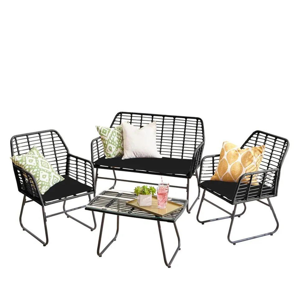 BOXED NEO 4 SEATER BLACK BAMBOO GARDEN LOUNGE SET (1 BOX)