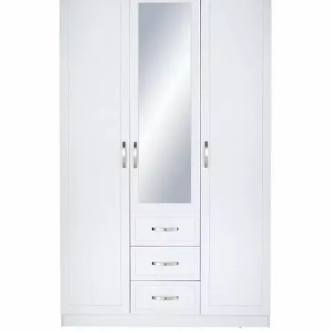 BOXED CAMBERLEY 3-DOOR 3-DRAWER MIRRORED WARDROBE - WHITE (2 BOXES)