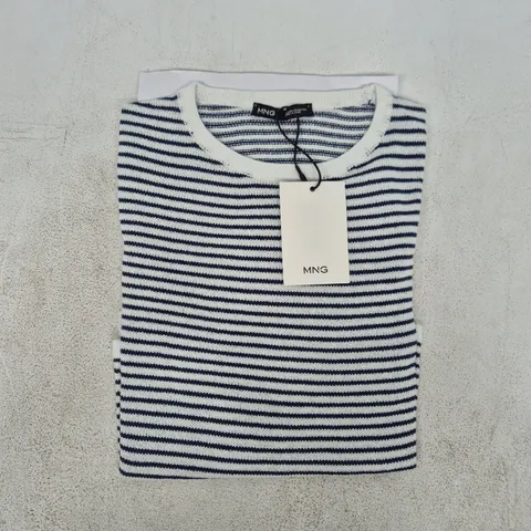 MANGO KNIT STRIPED SWEATER IN WHITE/NAVY SIZE XS