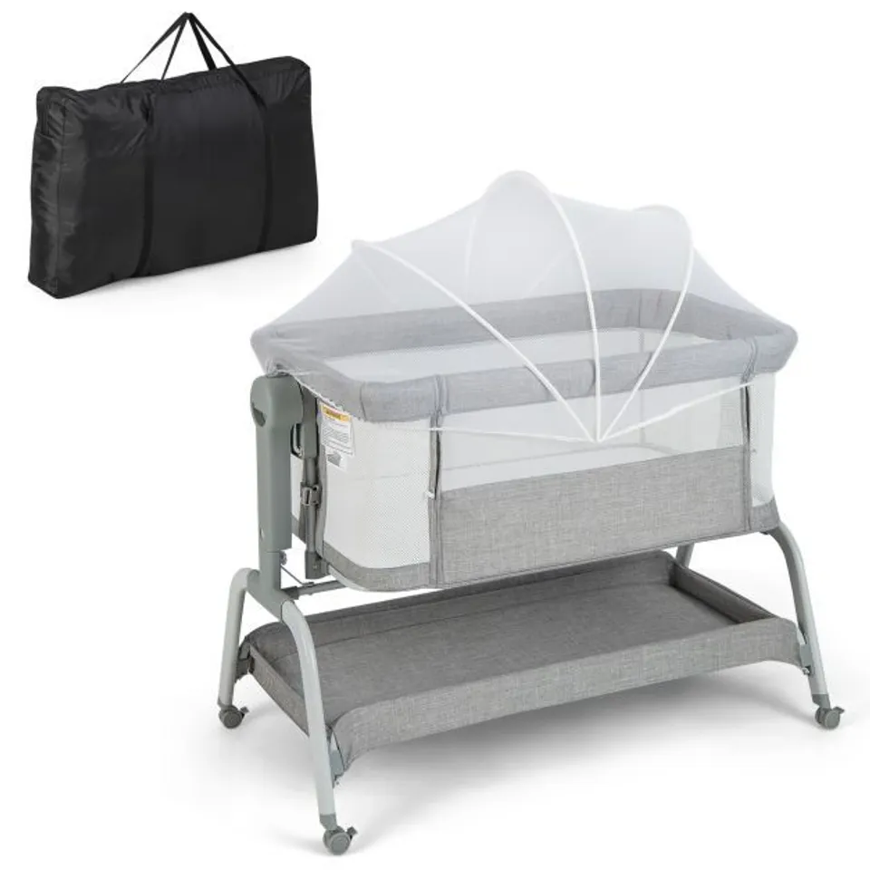 BOXED BABY BASSINET WITH NET WITH 6 ADJUSTABLE HEIGHTS -GREEN-