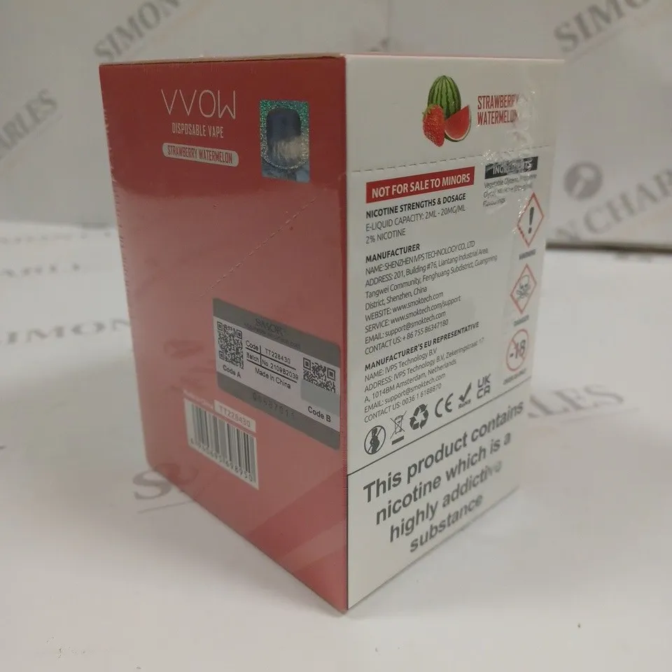 SEALED SMOK VVOW 10-PACK OF DISPOSABLE VAPES - STRAWBERRY WATERMELON